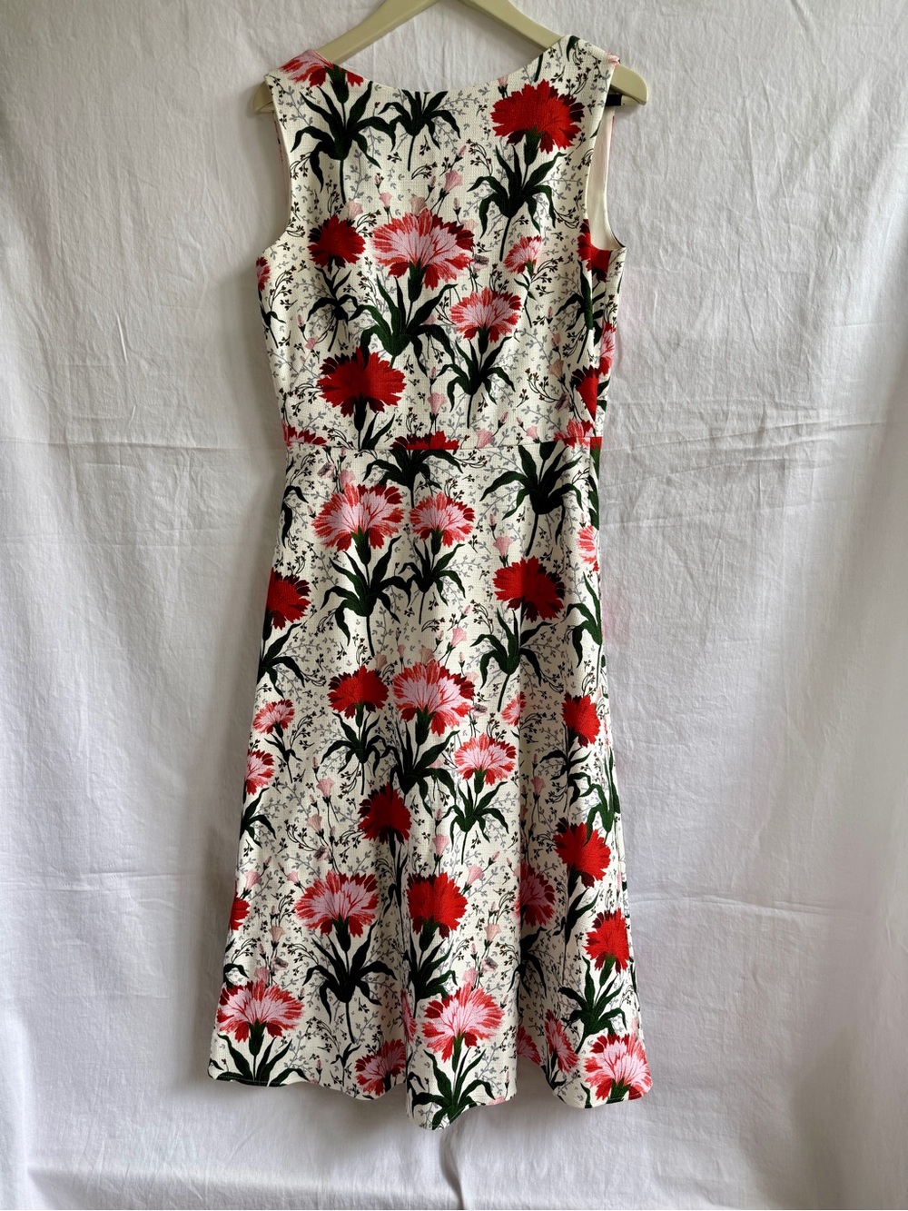 ERDEM Maia White Midi Dress with Red Floral Print